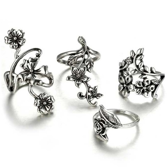 Silver Flower Ring Set - Picture 6 of 6